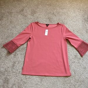 NWT Medium Ann Taylor Women's Pink Top with Crochet Sleeves